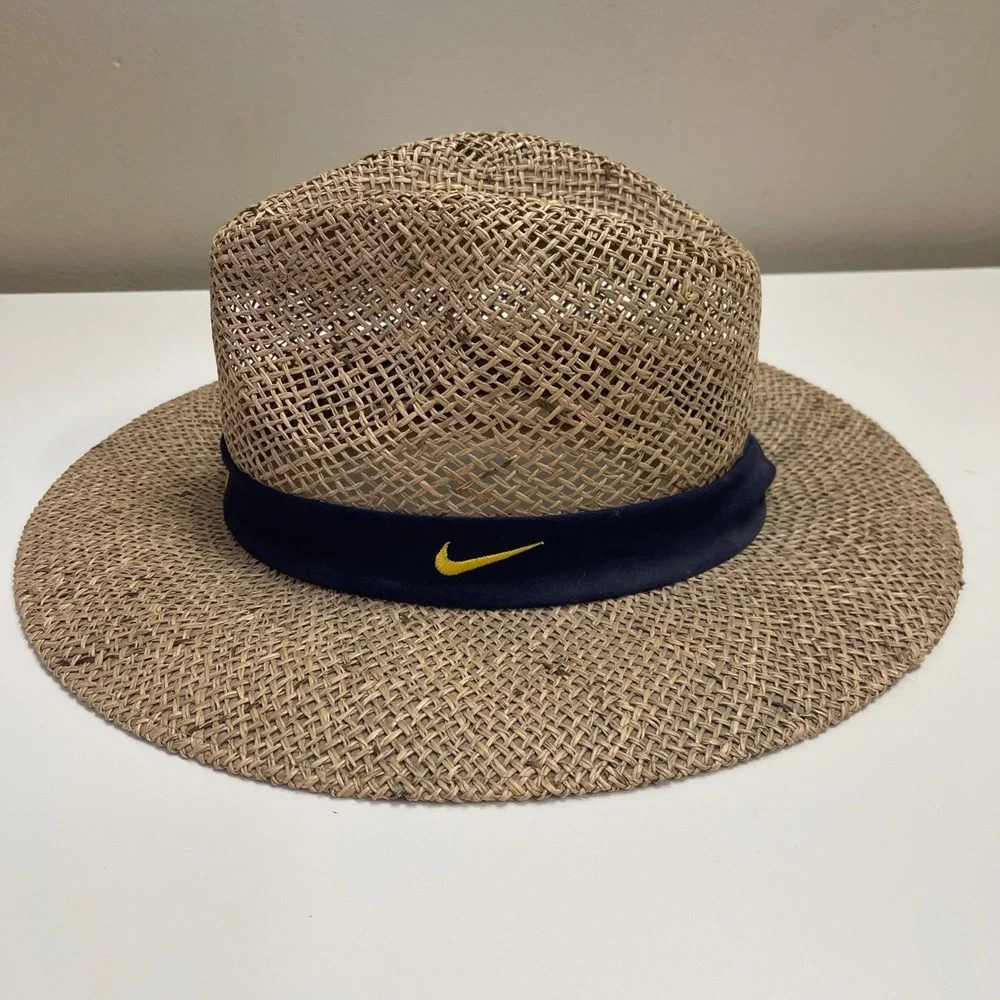 Vintage Nike Team Michigan Wolverines Straw Woven‎ Hat Navy Blue Yellow OSFM
